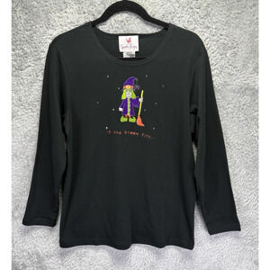 Susan Graver Large‎ Black Top If the Broom Fits Halloween Embroidered Spider
